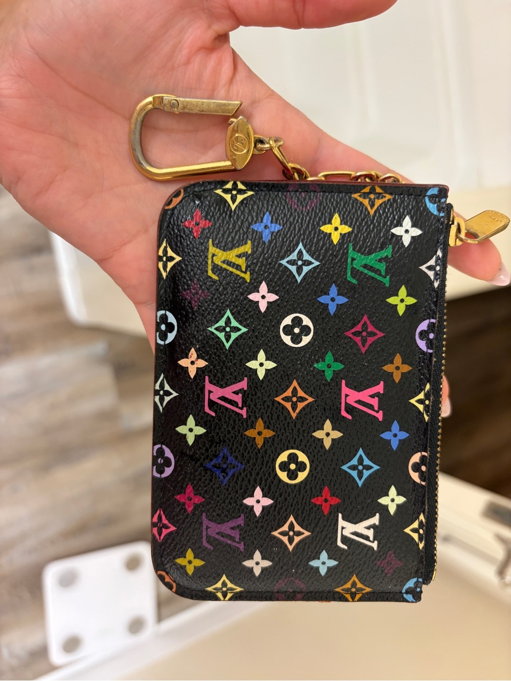 Louis Vuitton Black Multicolor Monogram Key Pouch with Gold Chain - Picture 2 of 8